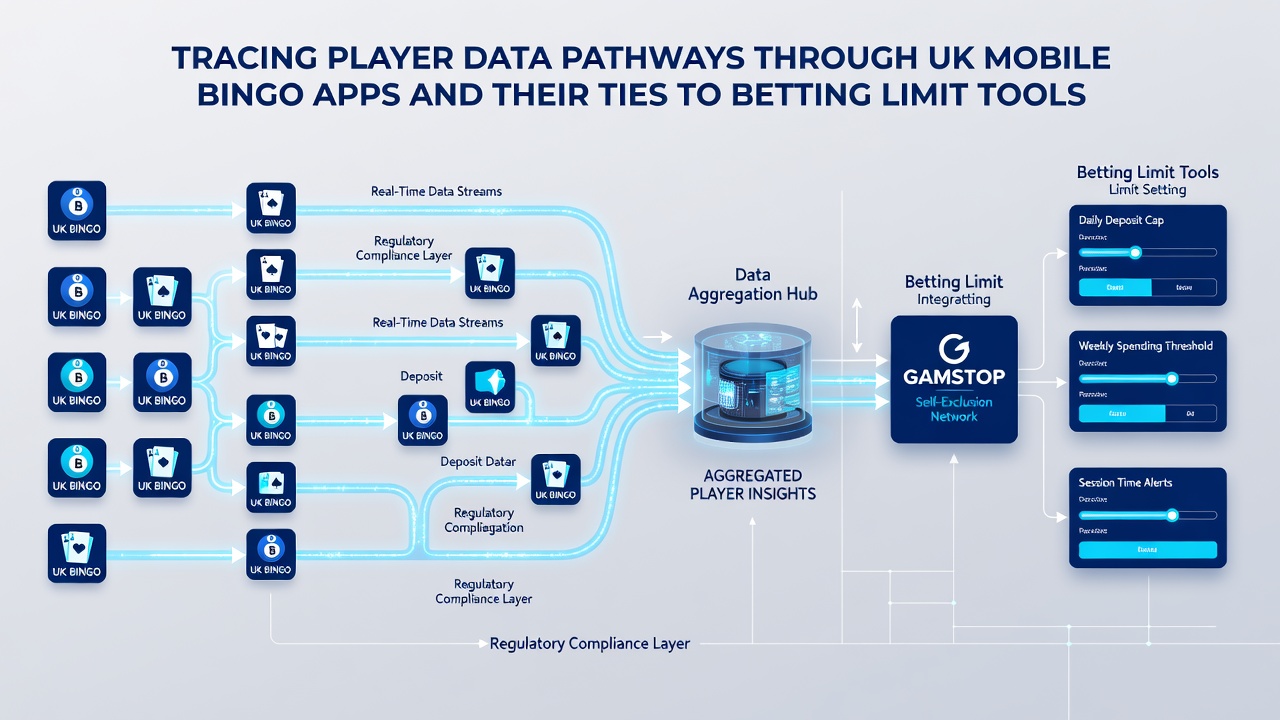 Flowchart illustrating integration between bingo app databases and external betting limit modules